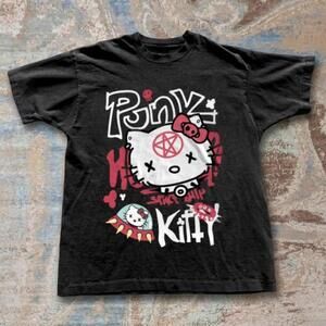 Black Hello Kitty Punk Tee With Accents